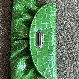 Green Crocodile Embossed Clutch